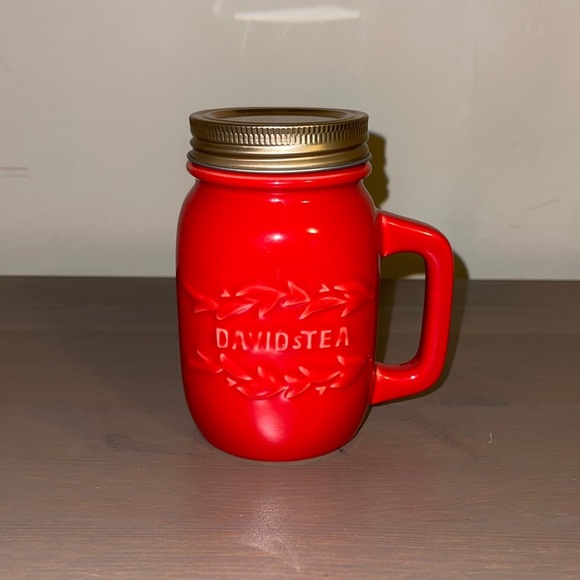 David’s Tea Red Ceramic Jar Mug with Lid and Infuser - Picture 2 of 11